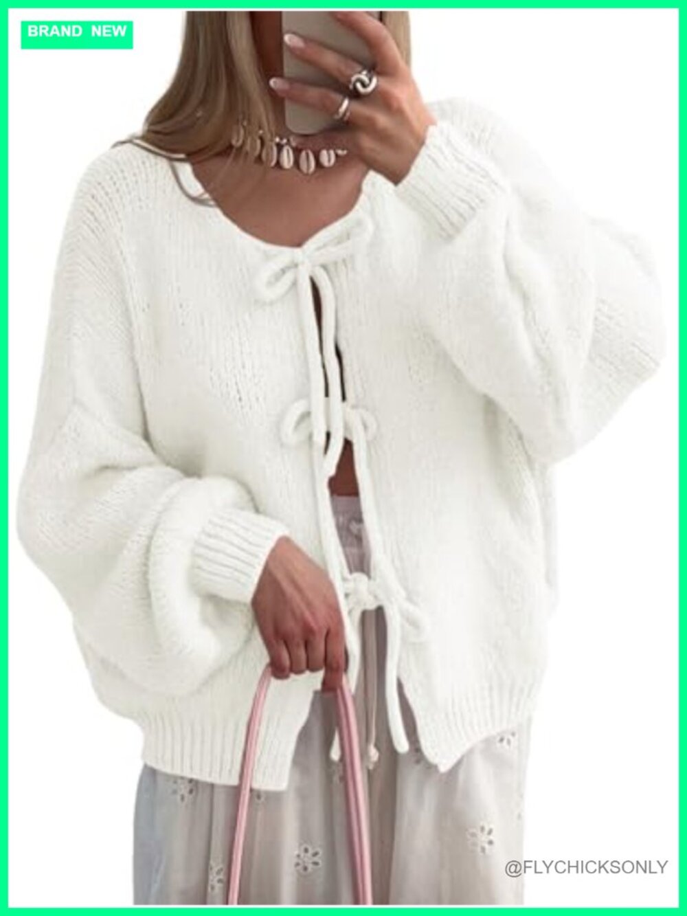 Oversized Tie Front Cardigan Long Sleeve Bow Sweater Knit